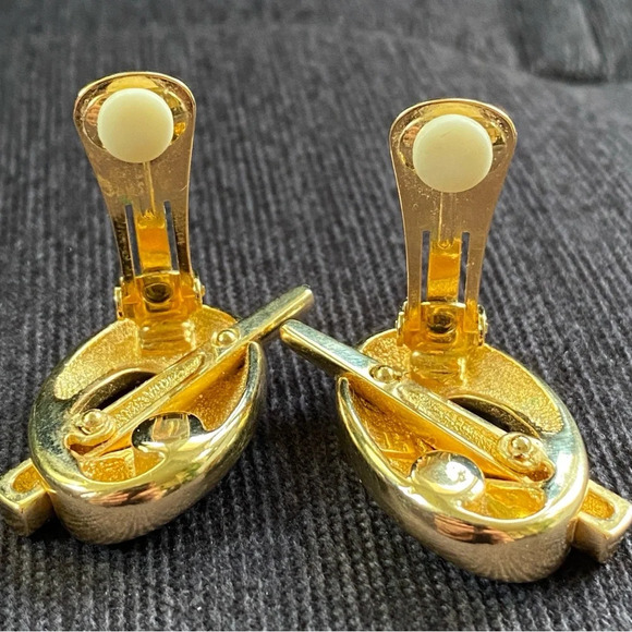 Rare Vintage Andre Courreges Modernist Logo Earrings in Black and Gold - Picture 3 of 8